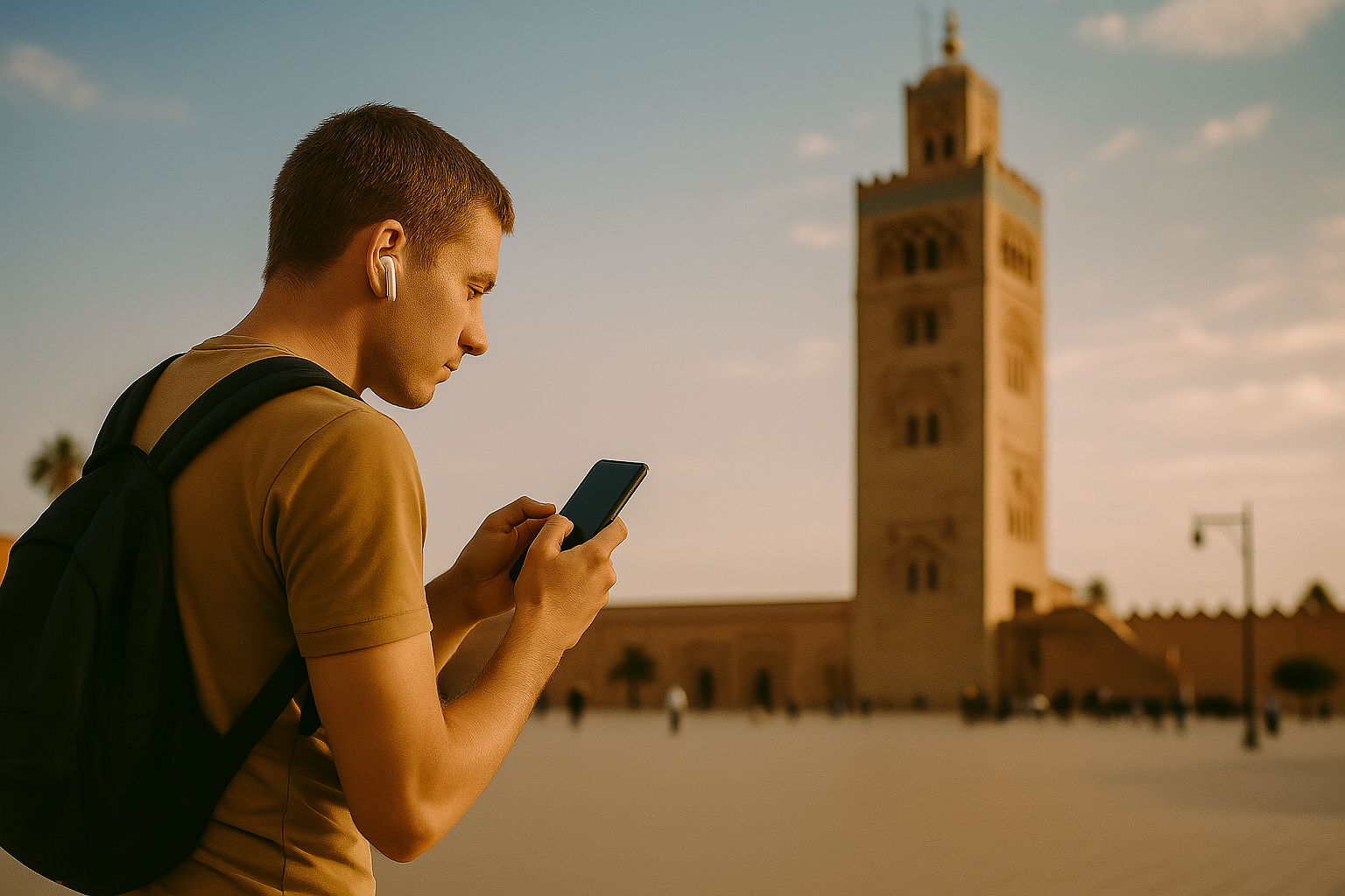 Tourist in front of koutoubia